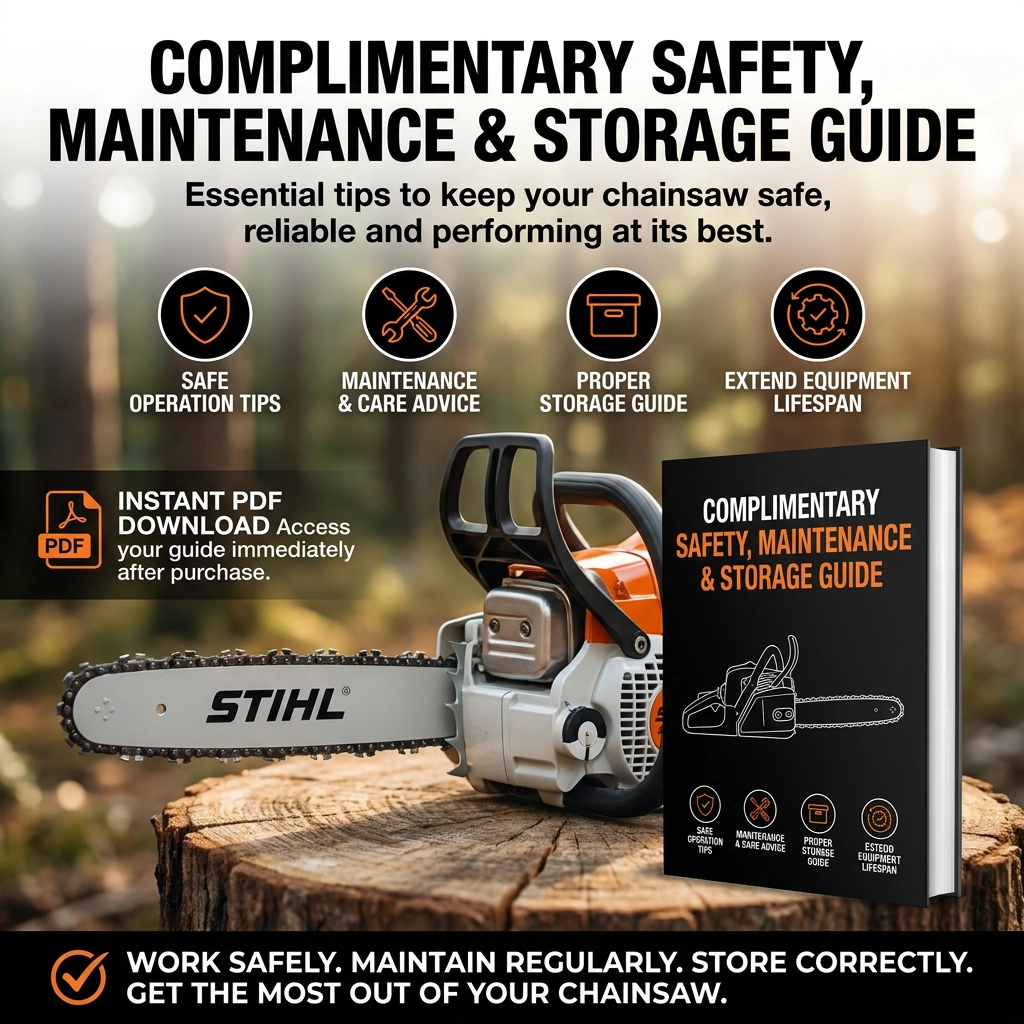 STIHL Chainsaw + Complimentary Safety, Maintenance & Storage Guide pdf